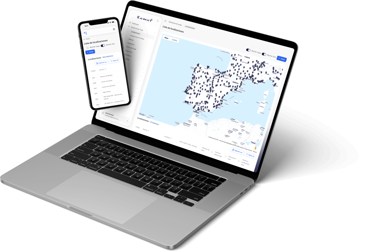 KAWAT — plataforma de gestión de redes de carga: mapa de ubicaciones